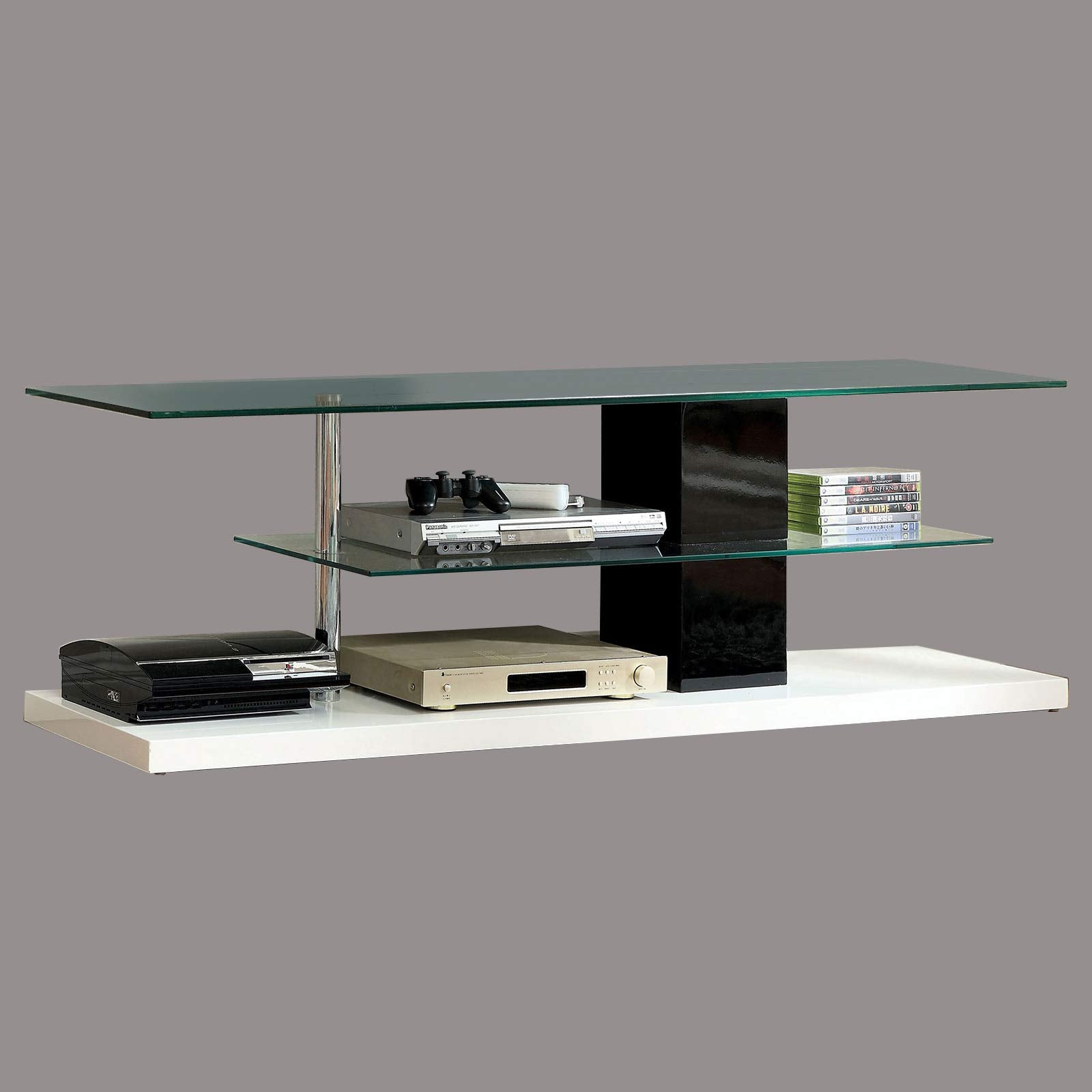 Benjara Contemporary Style Tv Console With Glass Top And Pedestal Base, Multicolor