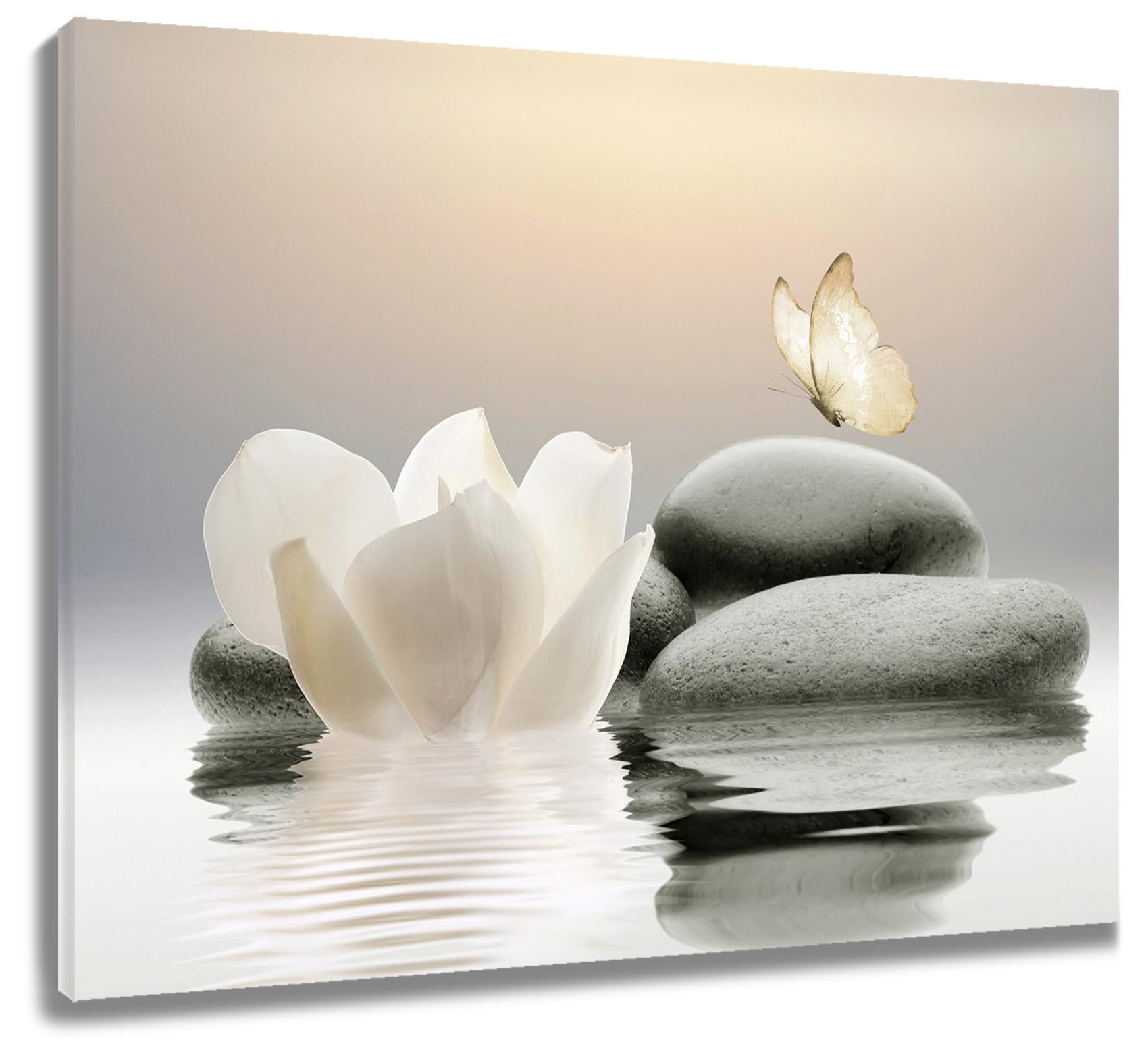 EOBTAIN Zen Canvas Wall Art White Flower and Yellow Butterfly on Lake Wall Art for Bathroom Living Room Bedroom Modern Spiritual