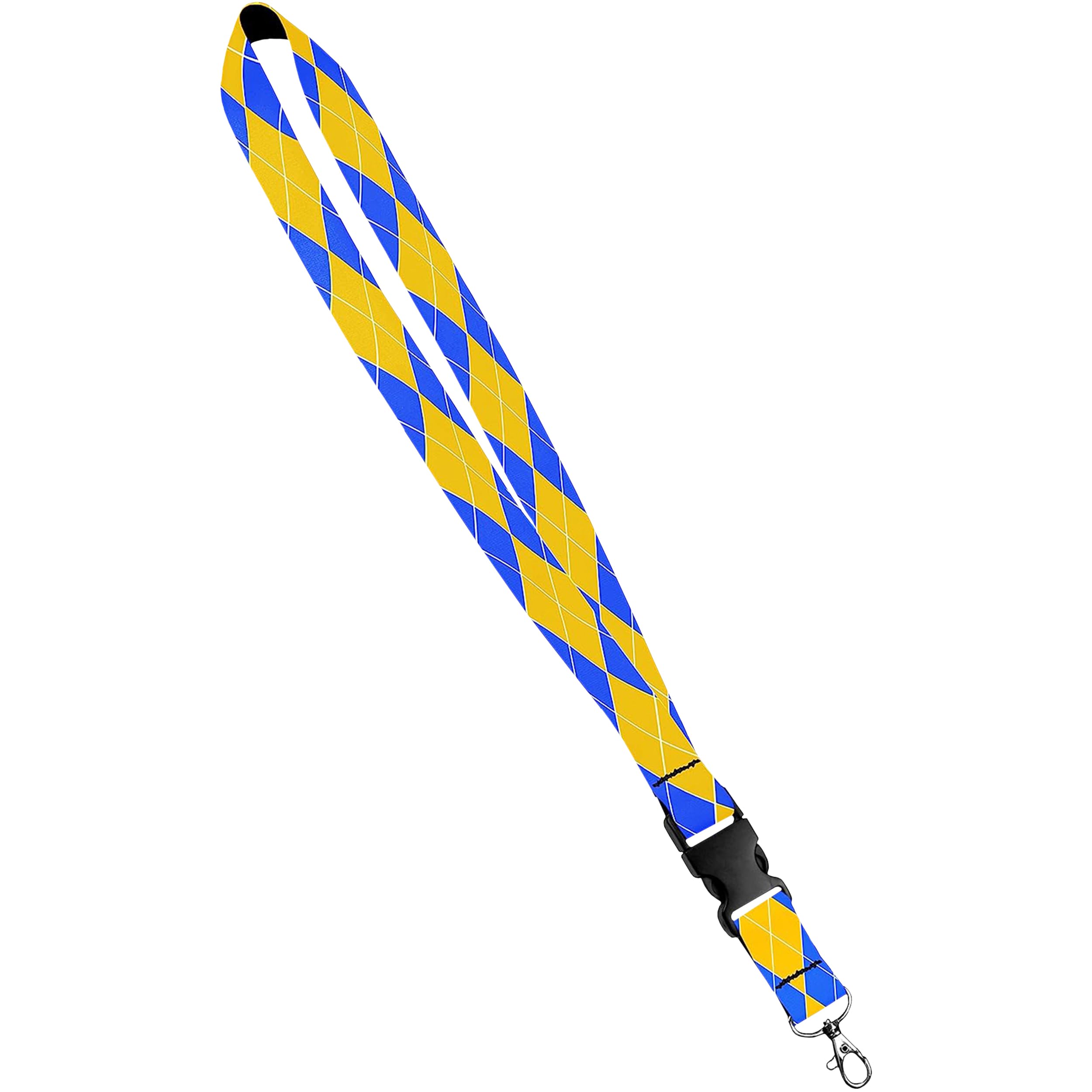 Moose Pet Wear Argyle Plaid Print Lanyard - Colorful, Fun Satin Keychain Lanyard, Id Badge Holde - 1 Inch, Argyle, Yellow And Bl