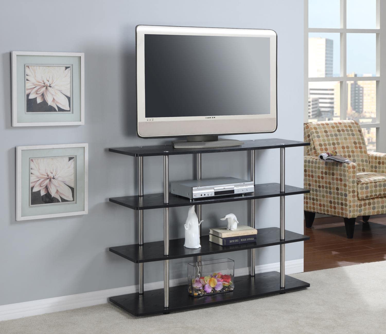 Convenience Concepts Designs2Go XL Highboy 4 Tier TV Stand Home_Furniture_and_Decor, 47.25&quot;L x 15.75&quot;W x 36.25&quot;H, Black