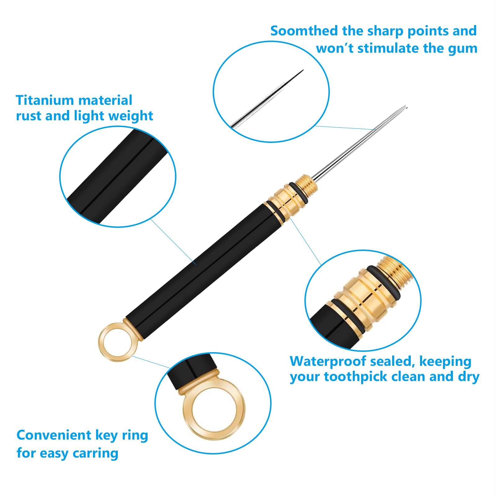 Qlfecle Titanium Toothpick Holder, Portable 3 Pcs Metal Toothpicks For Teeth, Mini Reusable Stainless Steel Toothpick Pocket Too