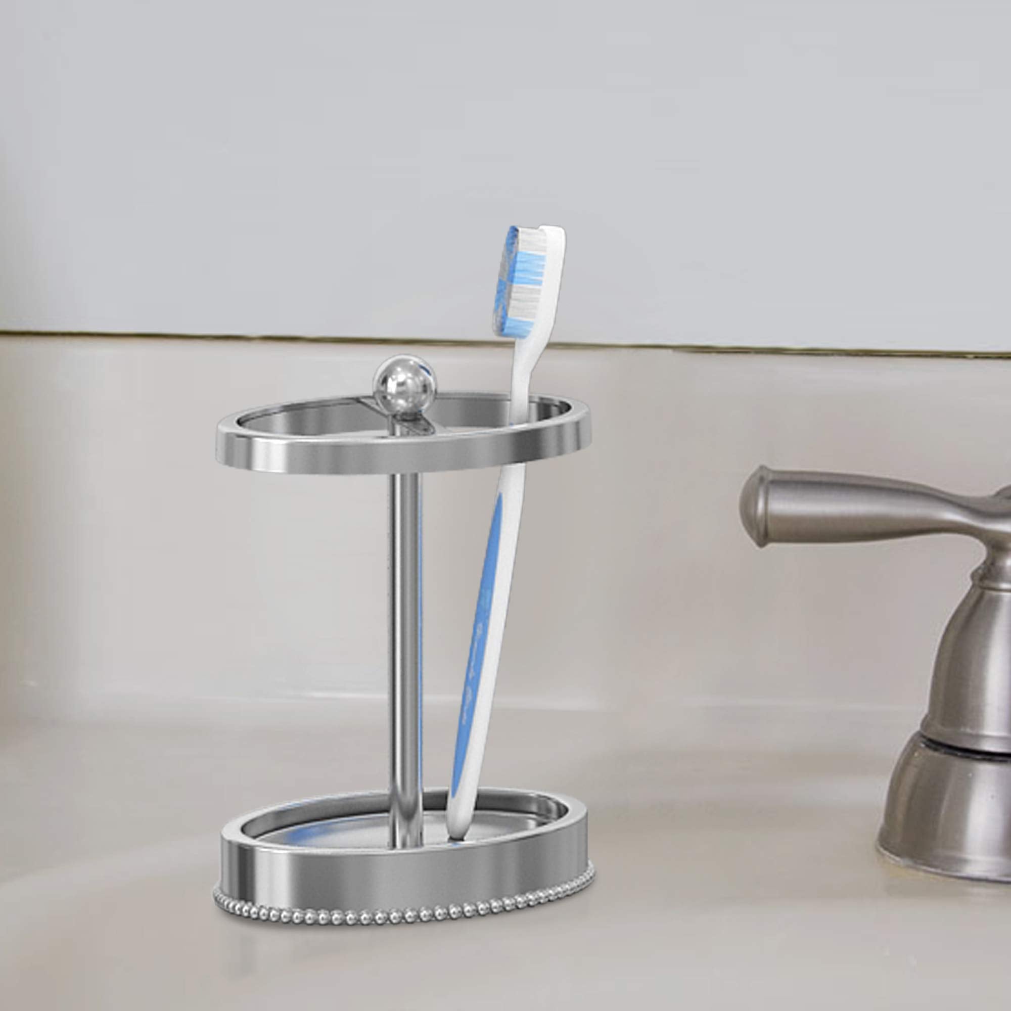 Nu Steel 18/8 Stainless Steel Chic Beaded Toothbrush Holders Storage, Bath Collection, Bathroom Vanity Countertops Shiny Finish,