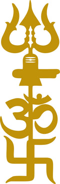 Shiva Trishul With Om And Swastika Symbol Wall Art, Glossy Finish, Self Adhesive Glossy Paper (Gold, 2 X 6 Inch)