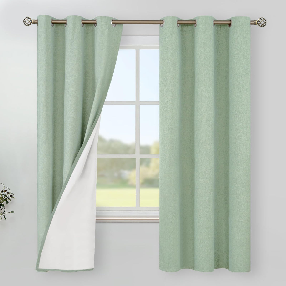 Youngstex Linen 100% Blackout Curtains For Bedroom Living Room, Linen Textured Grommet Thermal Insulated Full Room Darkening Cur