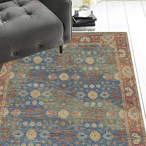 HomeRoots Decor 7'6-inch x 9'6-inch Jute Blue/Red Area Rug