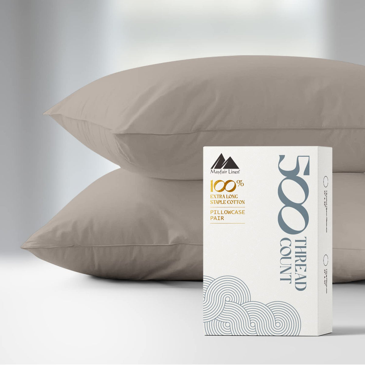 Mayfair Linen 100% Cotton Pillowcases Standard/Queen Size Set Of 2-500 Thread Count Cotton Pillowcases, Ultra Soft Cooling Satee