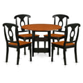 East West Furniture SUKE5-BCH-W 5 Piece Kitchen Table Set for 4 Includes a Round Dining Room Table with Dropleaf & Shelves and 4 Dining Chairs, 42x42 Inch, Black & Cherry