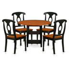 East West Furniture SUKE5-BCH-W 5 Piece Kitchen Table Set for 4 Includes a Round Dining Room Table with Dropleaf & Shelves and 4 Dining Chairs, 42x42 Inch, Black & Cherry