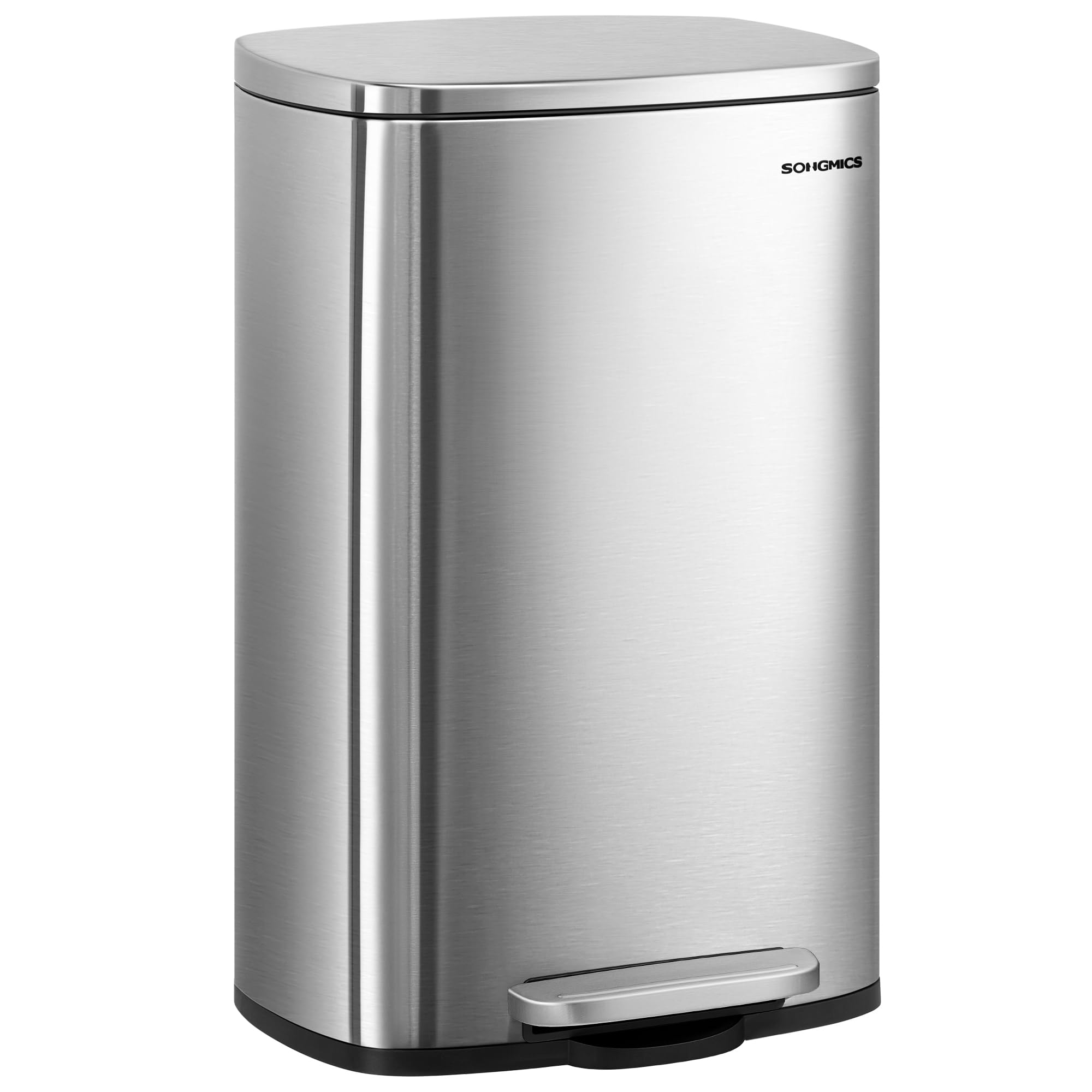 SONGMICS 13 Gallon (50 L) Trash Can, Stainless Steel Kitchen Garbage Can, Recycling or Waste Bin, Soft Close, Step-On Pedal, Rem