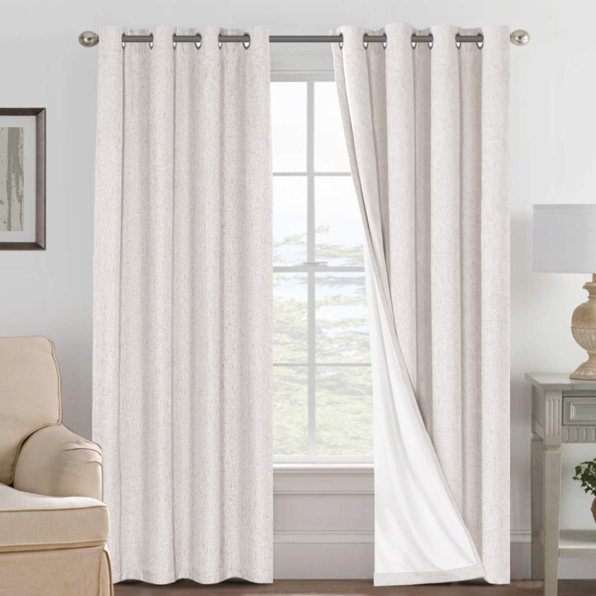 H.VERSAILTEX 100% Blackout Curtains Linen Textured Blackout Curtains for Bedroom Full Light Blocking Thermal Insulated Curtain P