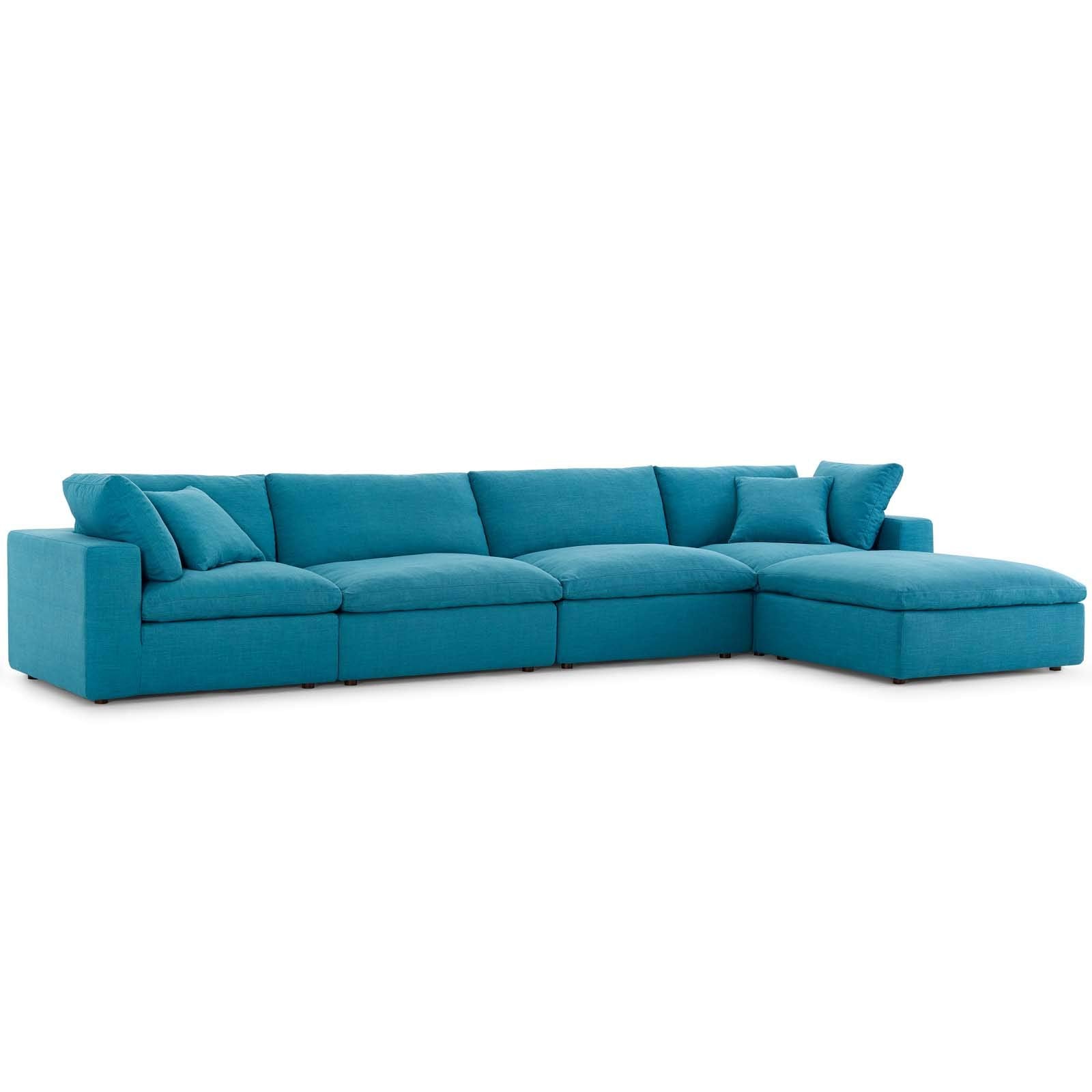 Modway Commix Down-Filled Overstuffed Upholstered 5-Piece Sectional Sofa Set In Teal
