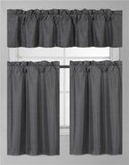3Pc Set Solid Faux Silk Lined Blackout Rod Pocket Small Kitchen Window Curtain With Valance (K3) (Charcoal Grey)