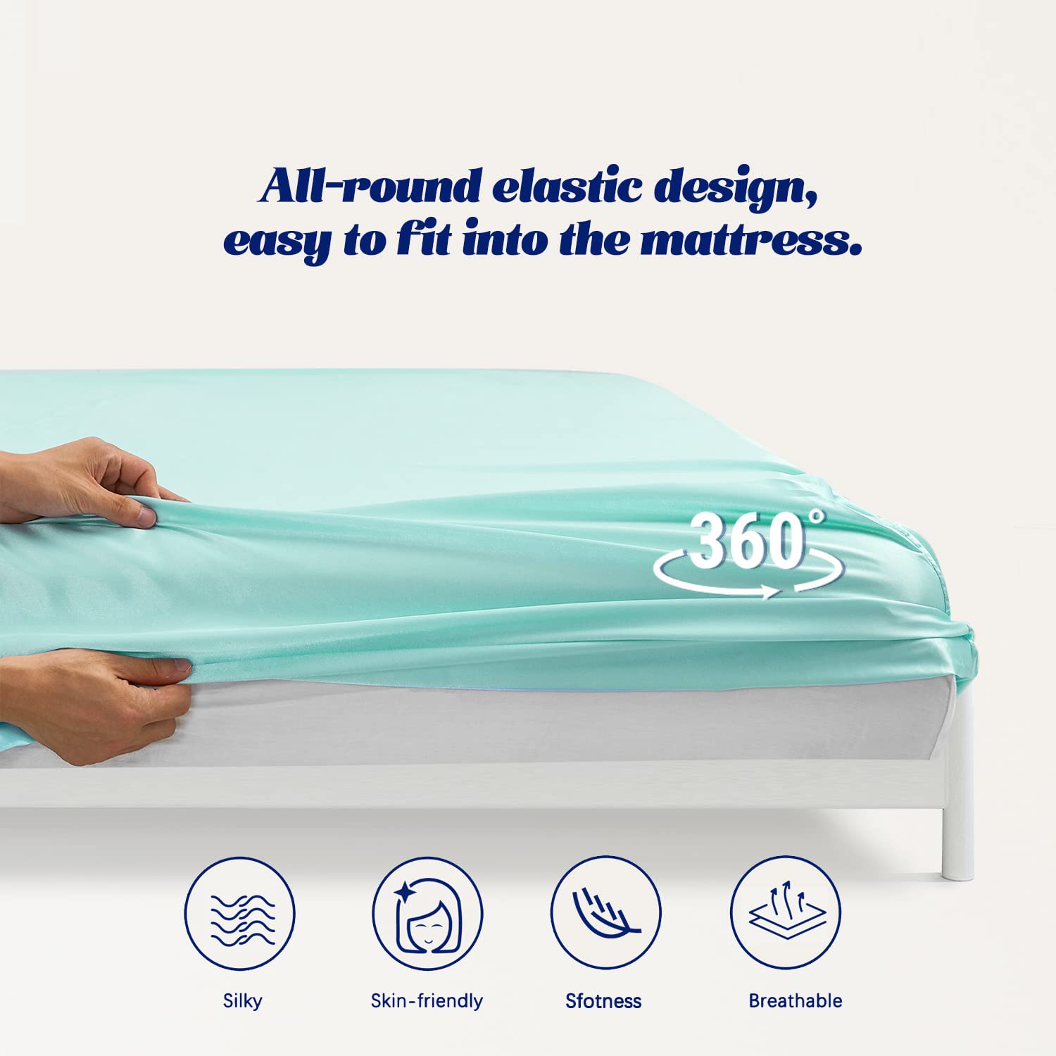 Mr&Hm Satin Fitted Sheet Queen Size, Silky Bottom Sheet With Elastic Corner Straps, Deep Pocket Up To 15 Inch, No More Slipping