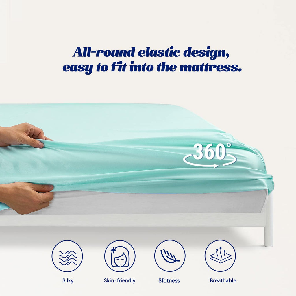 Mr&Hm Satin Fitted Sheet Queen Size, Silky Bottom Sheet With Elastic Corner Straps, Deep Pocket Up To 15 Inch, No More Slipping