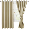 Hiasan Grommet Blackout Curtains For Bedroom, 70 X 63 Inches - Thermal Insulated & Light Blocking Window Drapes For Living Room/Dorm Room, Set Of 2 Panels Sewn With Tiebacks, Light Beige