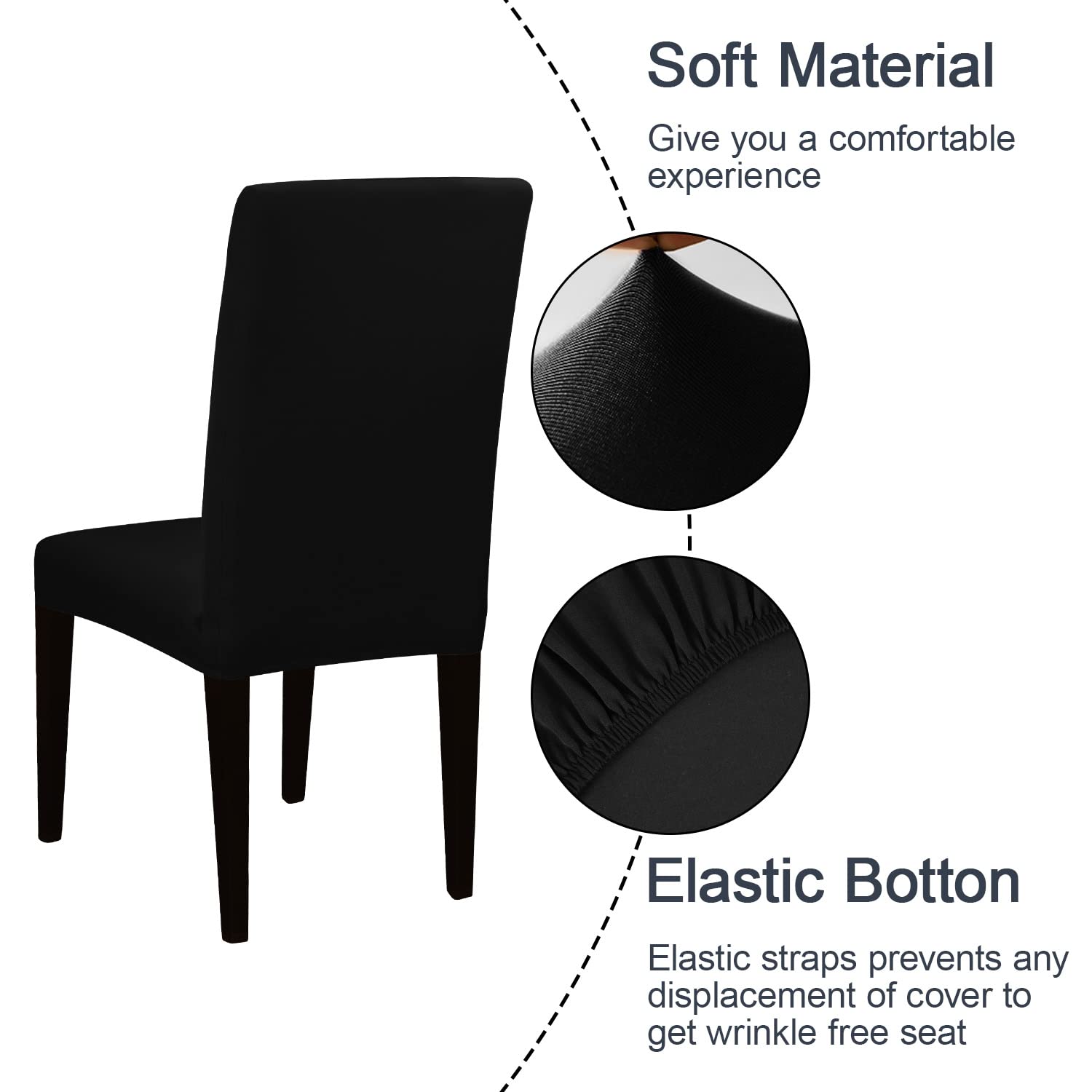 Jqinhome Pattern Chair Covers For Dining Room Set Of 4, High Stretch Removable Washable Parsons Chair Slipcover For Home Party Hotel Wedding Ceremony (Flourish Black,4Pcs)