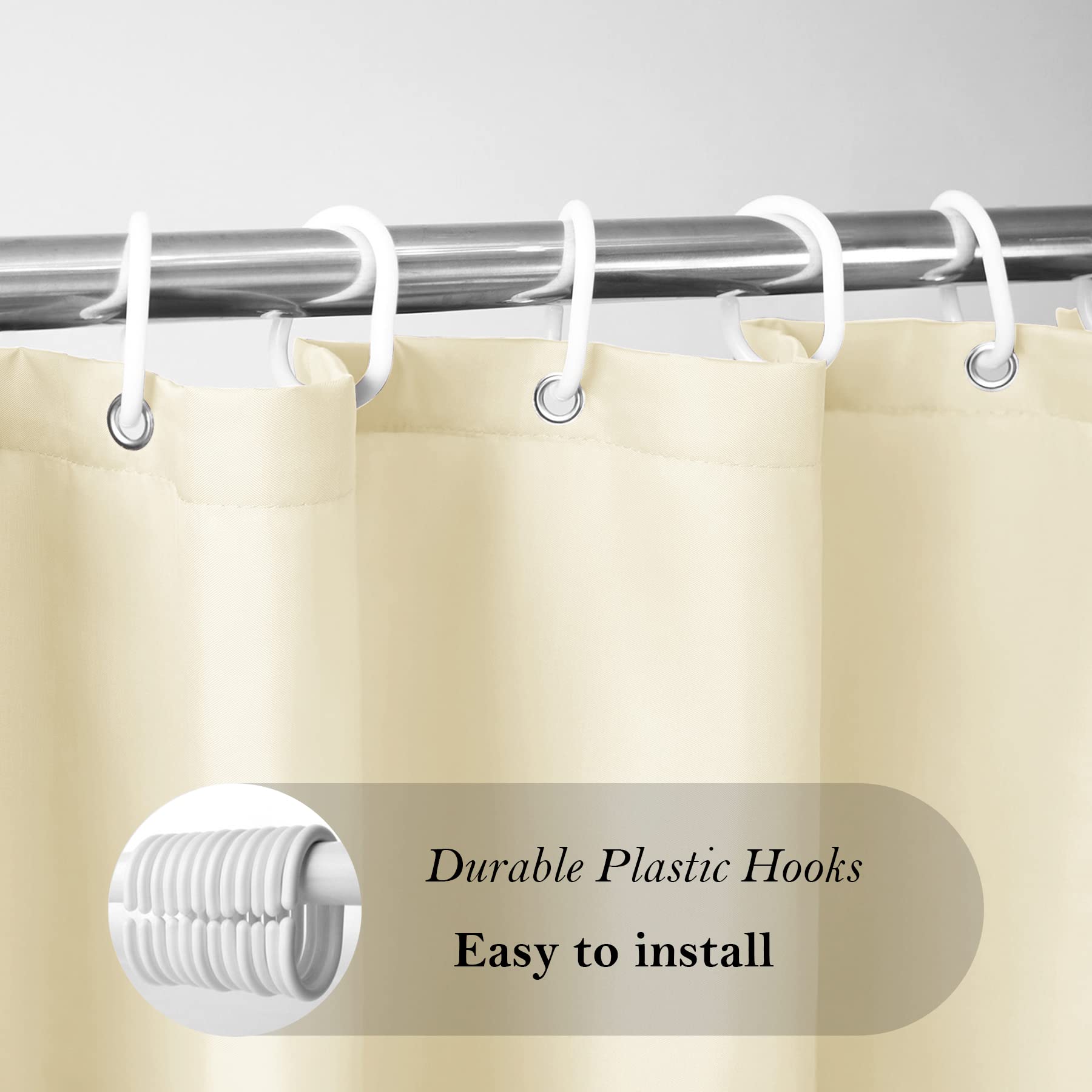 Aoohome Shower Curtain Liner, Fabric Bathroom Curtain With Hooks For Hotel, Weighted Hem, Water Repellent, Beige, 72 X 75 Inch
