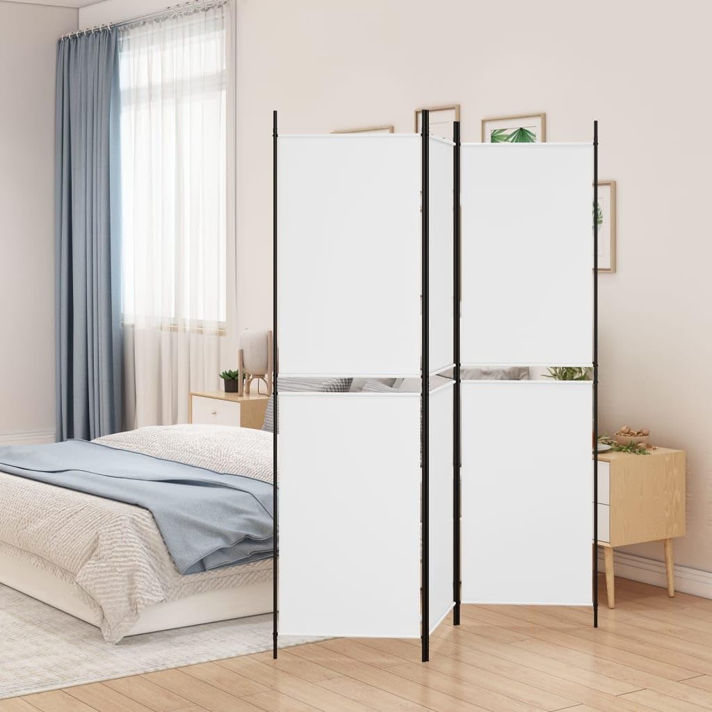 vidaXL White 3-Panel Room Divider, Stylish Fabric Room Partition with Iron Frame, Foldable Design for Easy Storage, Perfect for Bedroom or Living Room Separation - 7.32 Pounds