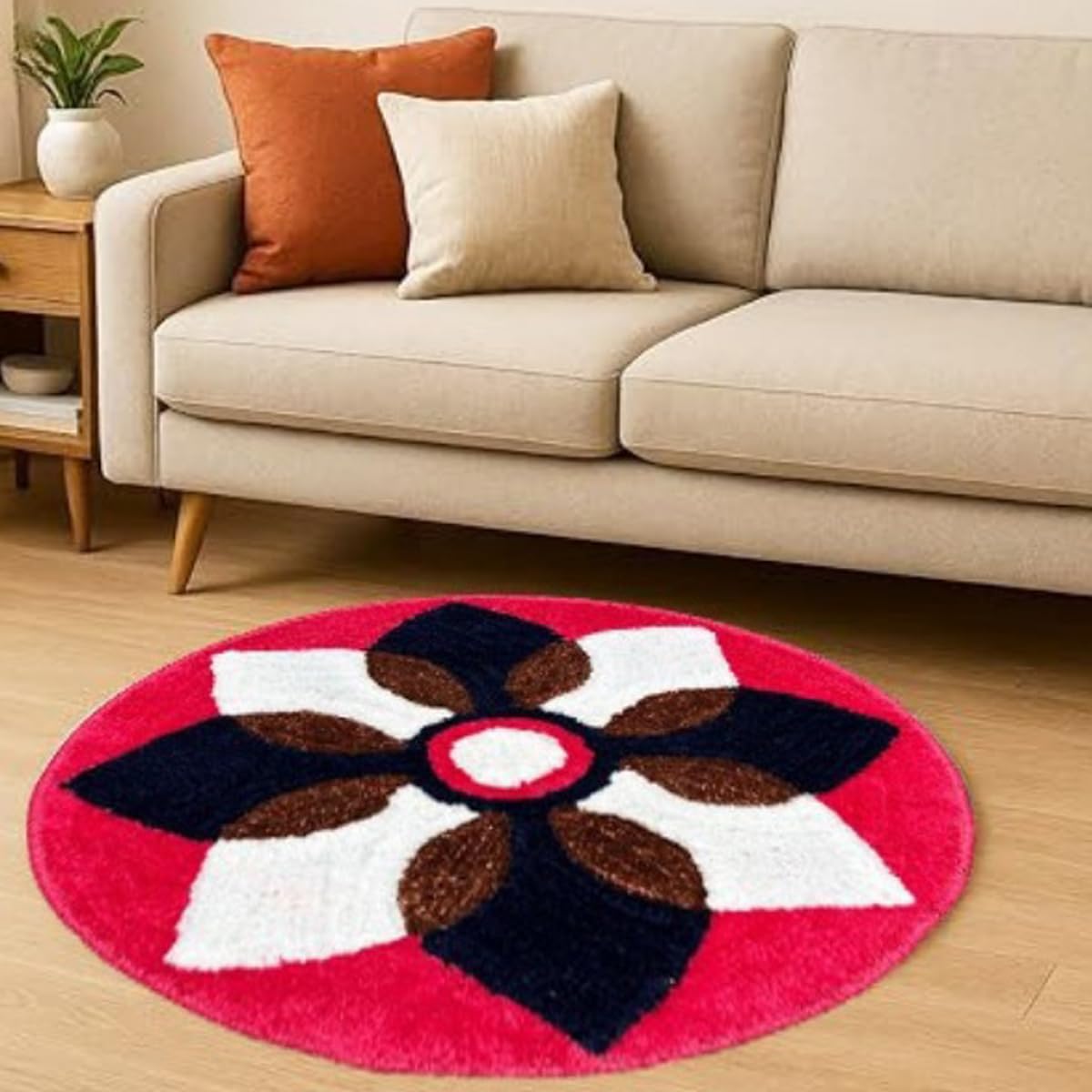 Decorative Round Rangoli Floral Doormat for Home Entrance, 58 * 58 cm Dia, Multicolor, Microfiber| Floor mat| Temple| Festival R