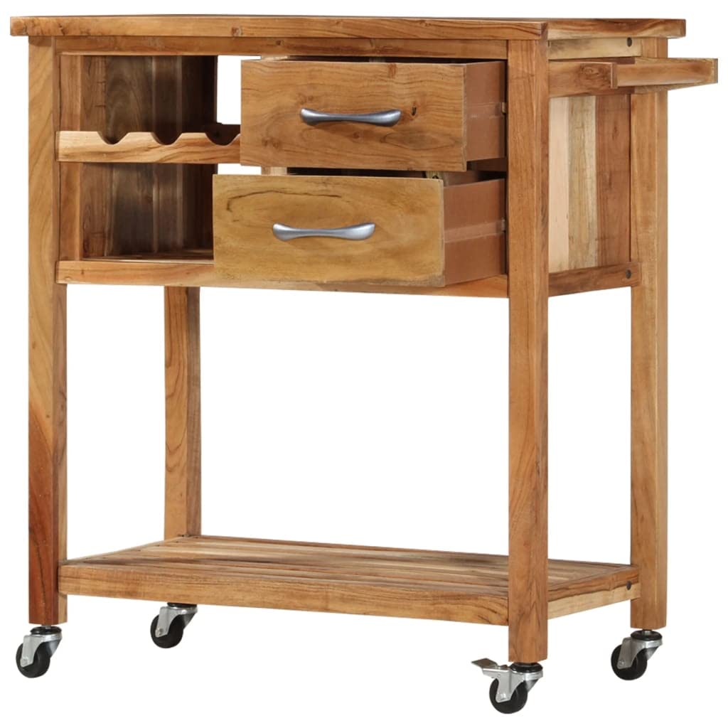 vidaXL Solid Wood Acacia Kitchen Trolley, Mobile and Lockable Wooden Storage Unit, 31.5x17.7x35.8, with Drawers & Shelves