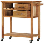 vidaXL Solid Wood Acacia Kitchen Trolley, Mobile and Lockable Wooden Storage Unit, 31.5x17.7x35.8, with Drawers & Shelves