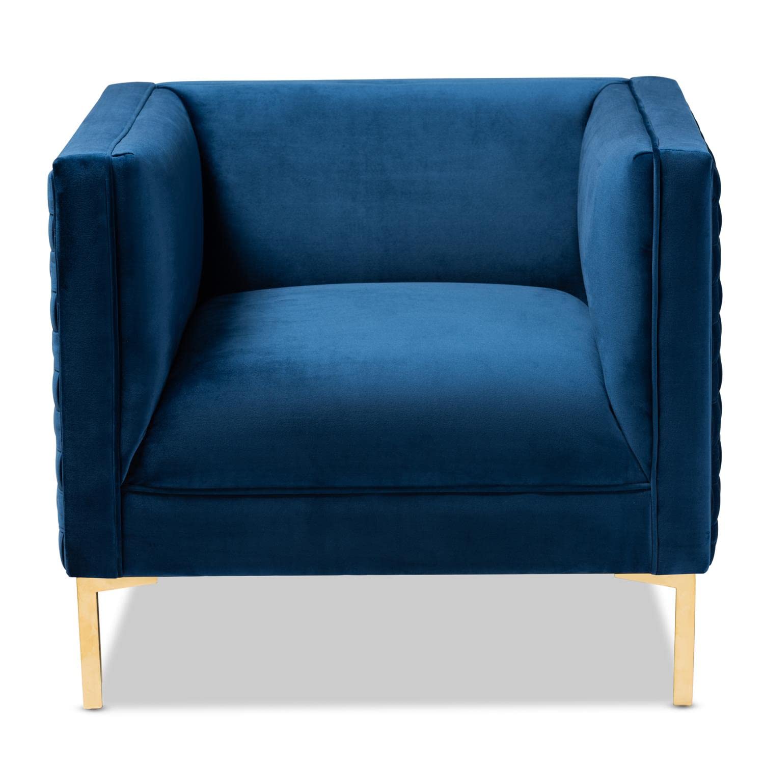 Baxton Studio Seraphin Glam and Luxe Navy Blue Velvet Fabric Upholstered Gold Finished Armchair