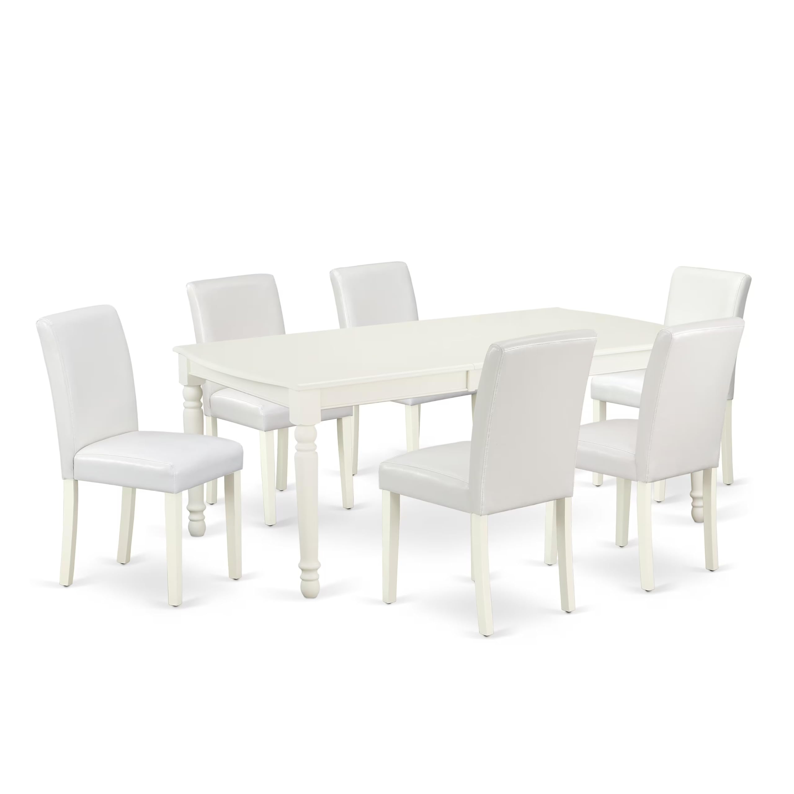 East West Furniture Doab7-Lwh-64 7 Piece Modern Dining Table Set Consist Of A Rectangle Wooden Table With Butterfly Leaf And 6 White Faux Leather Parson Chairs, 42X78 Inch, Linen White