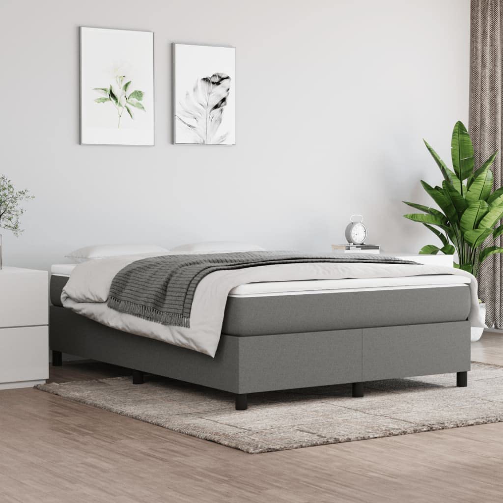 vidaXL Double Bed Frame in Dark Gray 53.9x74.8 | Comfy Fabric Wrapped Box Spring Bed Frame | Engineered Wood and Plywood