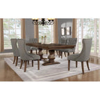 Best Quality Walnut Wood 7pc Dining Set with Extendable Table and Gray Linen Chairs