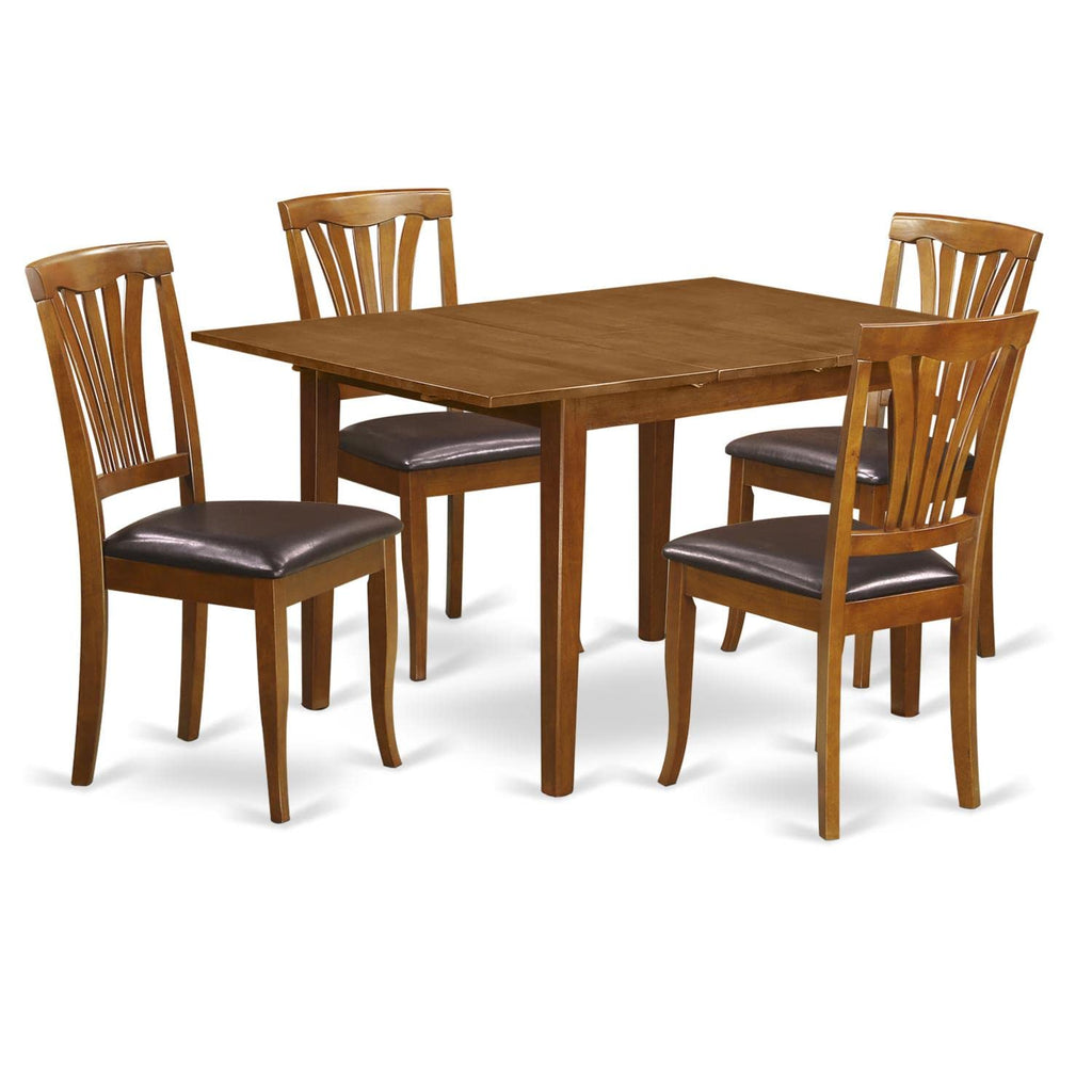 East West Furniture MLAV5-SBR-LC Milan 5 Piece Kitchen Set Includes a Rectangle Dining Room Table with Butterfly Leaf and 4 Faux Leather Upholstered Chairs, 36x54 Inch