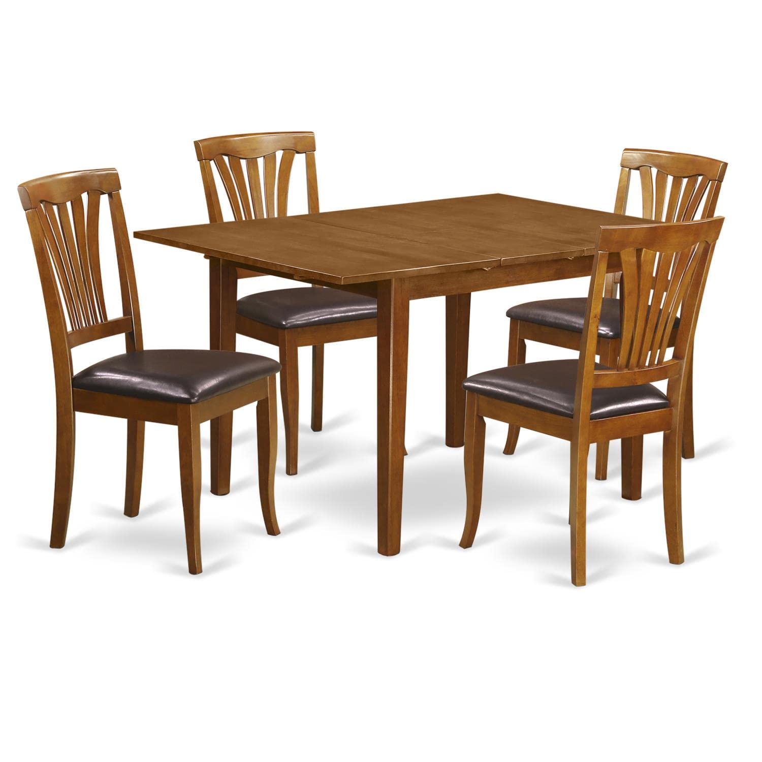East West Furniture MLAV5-SBR-LC Milan 5 Piece Kitchen Set Includes a Rectangle Dining Room Table with Butterfly Leaf and 4 Faux Leather Upholstered Chairs, 36x54 Inch