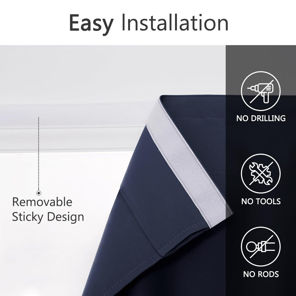 Muamar 2Pcs Blackout Curtains Privacy Curtains 63 Inch Length Window Curtains,Easy Install Thermal Insulated Window Shades,Stick