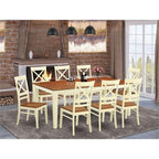 East West Furniture QUIN9-WHI-W 9 Piece Dining Table Set Includes a Rectangle Dinner Table with Butterfly Leaf and 8 Dining Room Chairs, 40x78 Inch, Buttermilk & Cherry