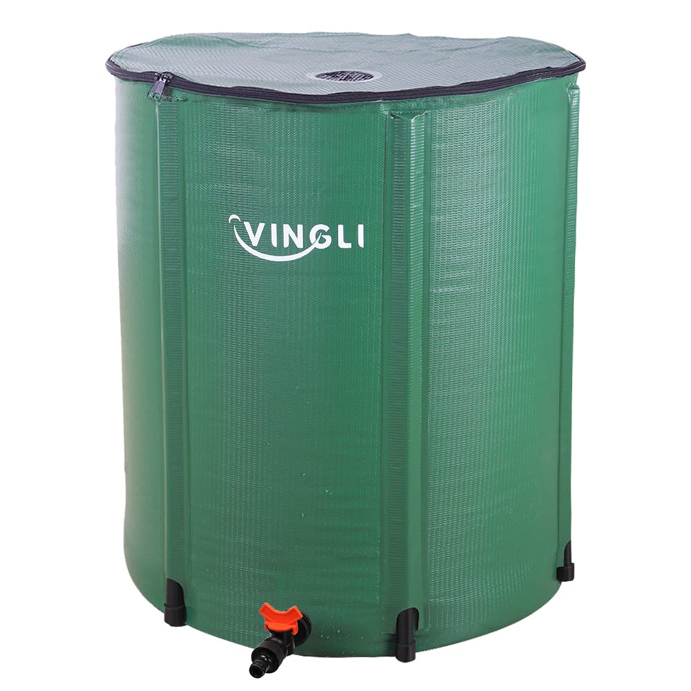 Vingli 66 Gallon Collapsible Rain Barrel, Portable Water Storage Tank, Rainwater Collection System Downspout, Water Catcher Cont
