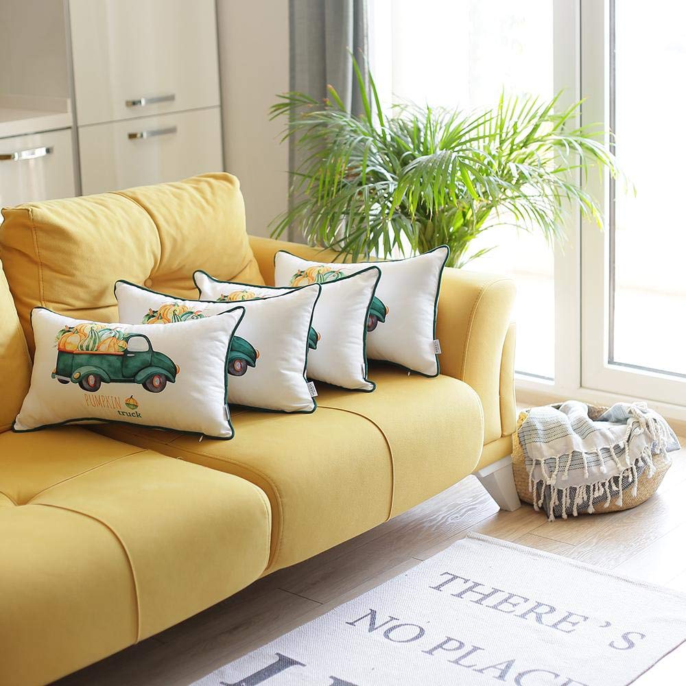 HomeRoots 100% Polyester Brushed Set of 4 20' Pumpkin Truck Lumbar Pillow Cover in Multicolor