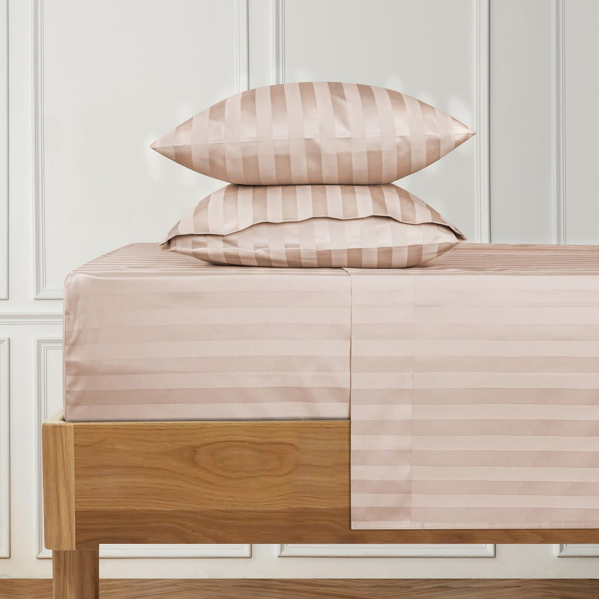 URBANHUT 1000 Thread Count Damask Striped Full Size Egyptian Cotton Sheets, Long Staple Soft & Breathable, 4 Pc Bed Sheet Sets, 