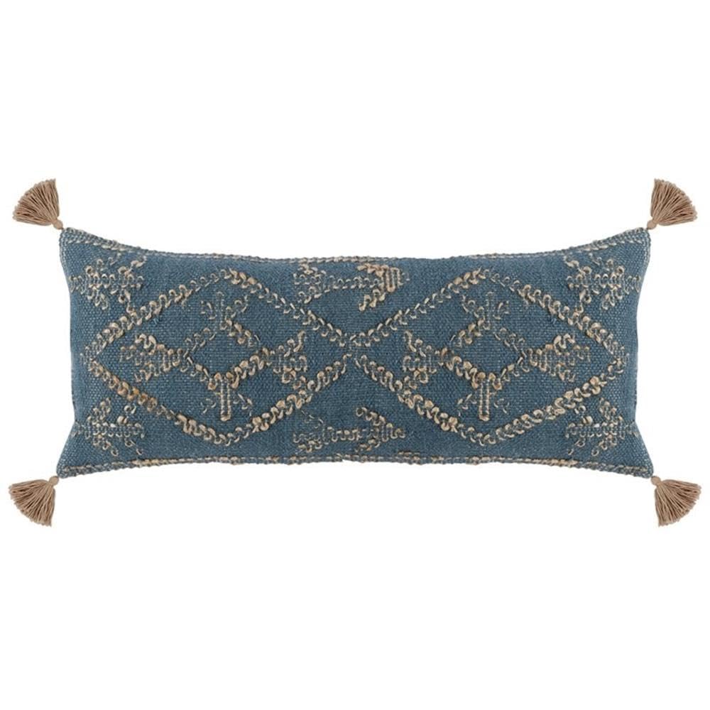 Kosas Home Ferri 16X36 Elegant Pattern Wool & Jute Throw Pillow In Blue/Natural