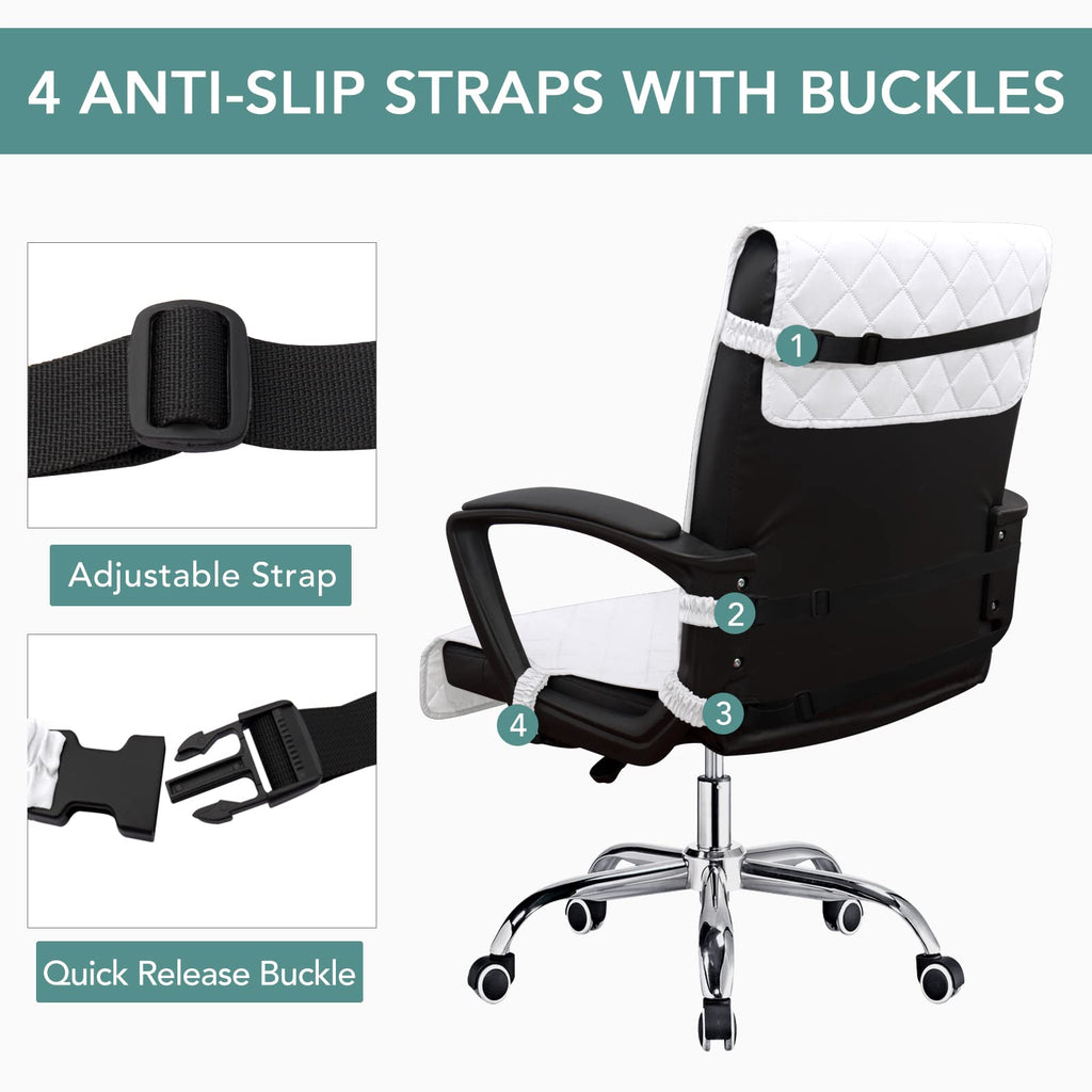 Easy-Going Reversible Office Chair Cover Water Resistant Dining Chair Cover Soft Desk Computer Chair Slipcover With Anti-Slip Buckle For Armchair Or Armless Chair (Large, White/White)