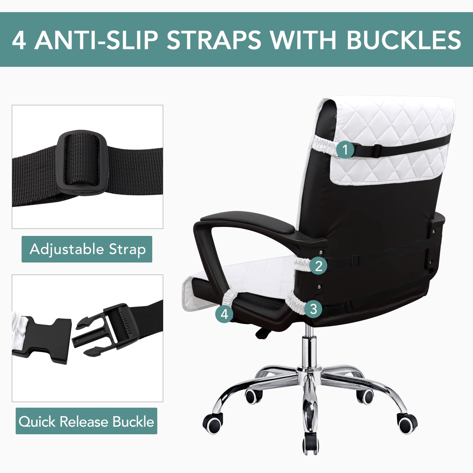 Easy-Going Reversible Office Chair Cover Water Resistant Dining Chair Cover Soft Desk Computer Chair Slipcover With Anti-Slip Buckle For Armchair Or Armless Chair (Medium, White/White)