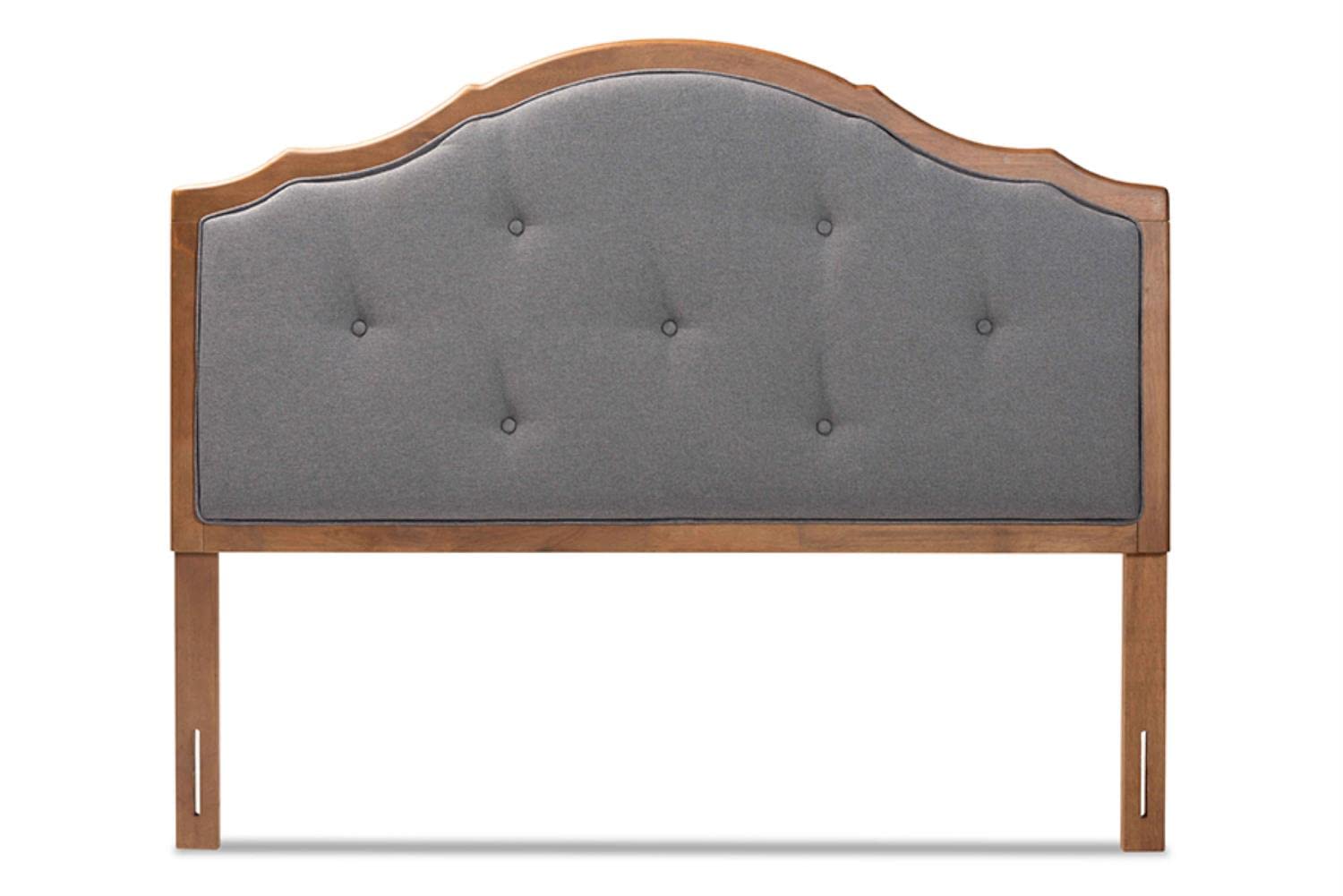 Baxton Studio Gala Vintage Classic Traditional Dark Grey Fabric Upholstered and Walnut Brown Finished Wood Queen Size Arched Headboard
