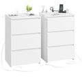 FOTOSOK White Nightstand Set of 2, 26  H White Night Stand with Charging Station, Nightstand Set 2 with USB Ports & Power Outlet