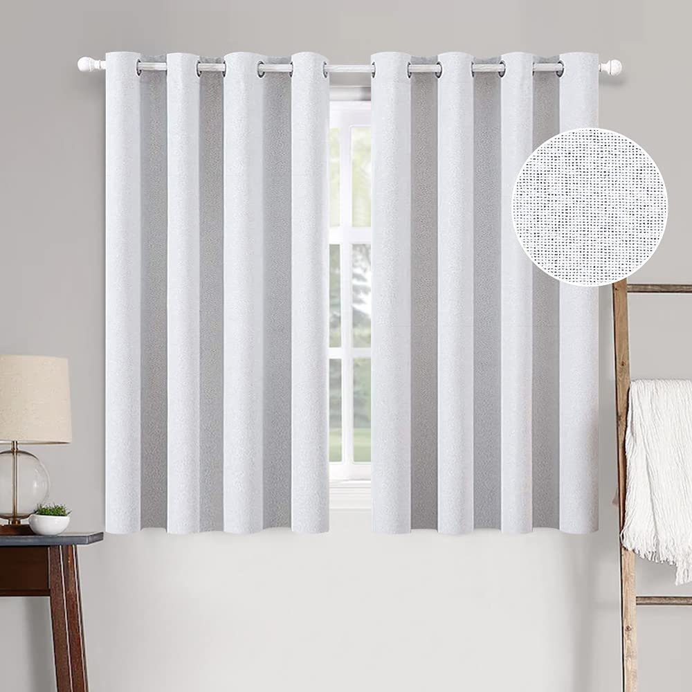 Miulee Linen Texture Full Blackout Curtain For Living Room Darkening,Thermal Insulated Grommet Curtain For Bedroom,Room Darkening Curtains For Kitchen,52X54 Inch Length 2 Panels Greyish White