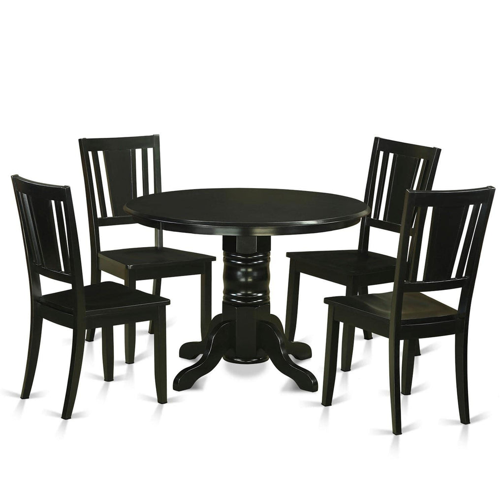 East West Furniture Shelton 5 Piece Dining Set for 4 Includes a Round Kitchen Table with Pedestal and 4 Dinette Chairs, 42x42 Inch, Black