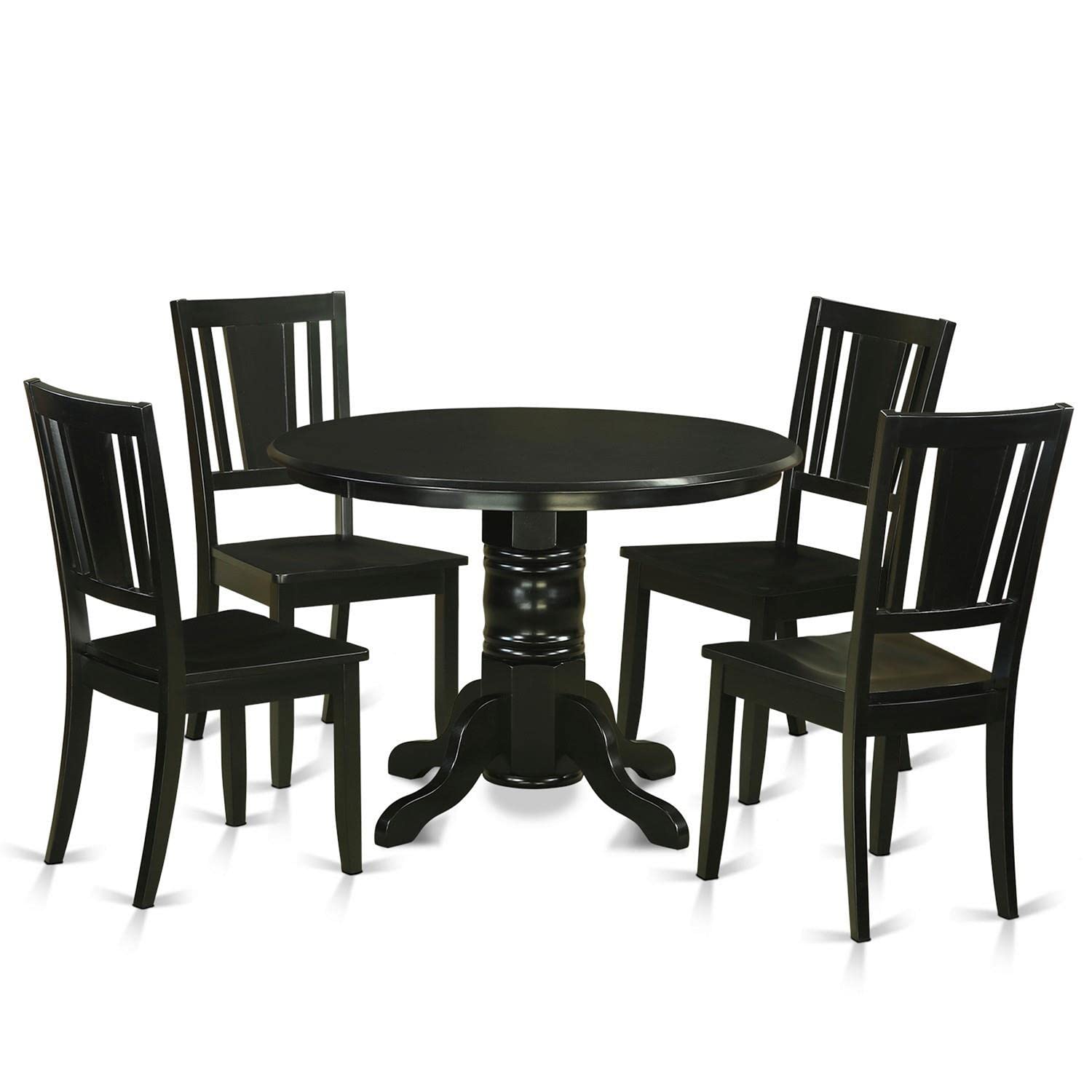 East West Furniture Shelton 5 Piece Dining Set for 4 Includes a Round Kitchen Table with Pedestal and 4 Dinette Chairs, 42x42 Inch, Black