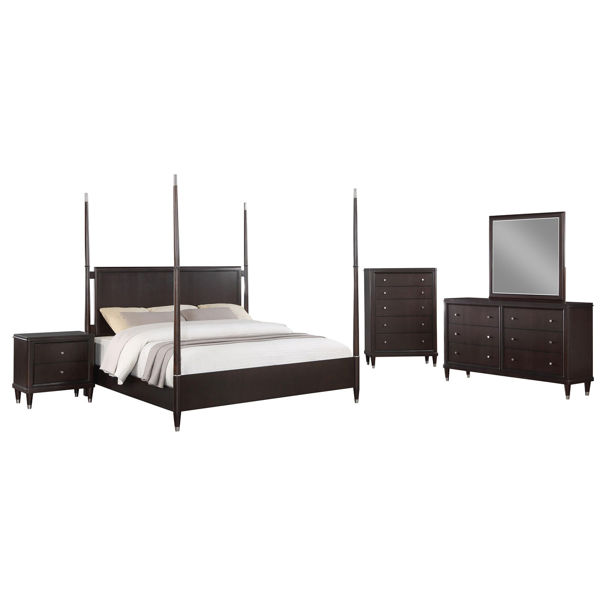 Coaster Home Furnishings Emberlyn Mid-Century Modern 5-Piece Bedroom Set Queen Size Four-Poster Bed Frame 84-inch Headboard Brown 223061Q-S5