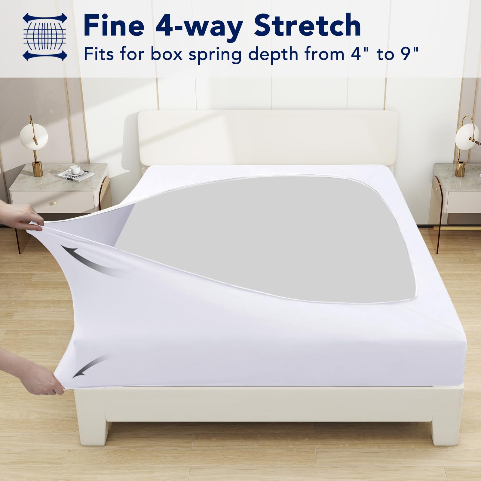 Purefit Stretchy Box Spring Cover Twin - Elastic Fitted Box Spring Wrap Around 4 Sides, Wrinkle & Fading Resistant Fits Twin Size Beds, White