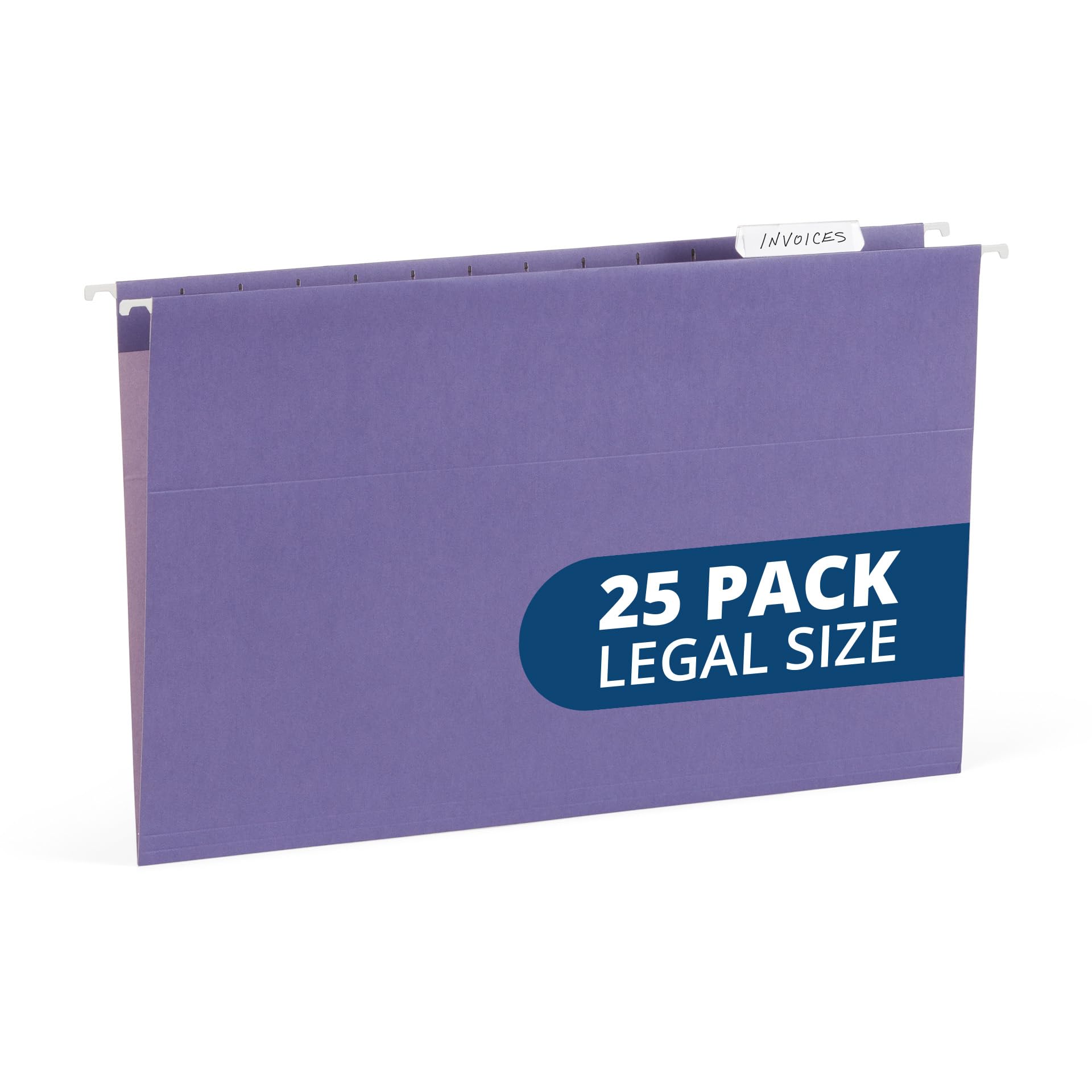 25 Blue Summit Supplies Legal Size Hanging File Folders, Purple Hanging File Folders, Durable 11Pt Paper With Plastic Tabs And I