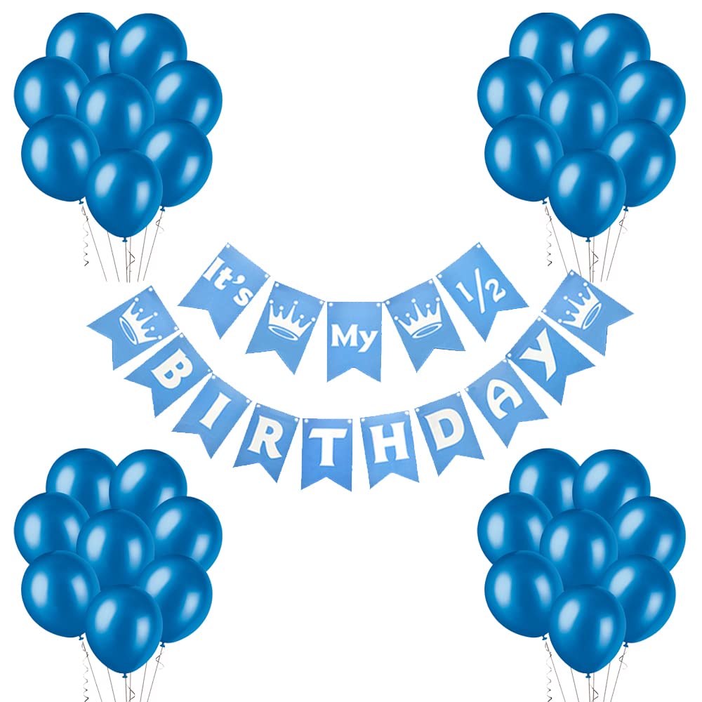 Rozi Decoration Half Birthday Blue Theme Party Decor 1/2 Year Birthday Kit Banner & Balloon For 6 Month Birthday Boy Pack Of 31 