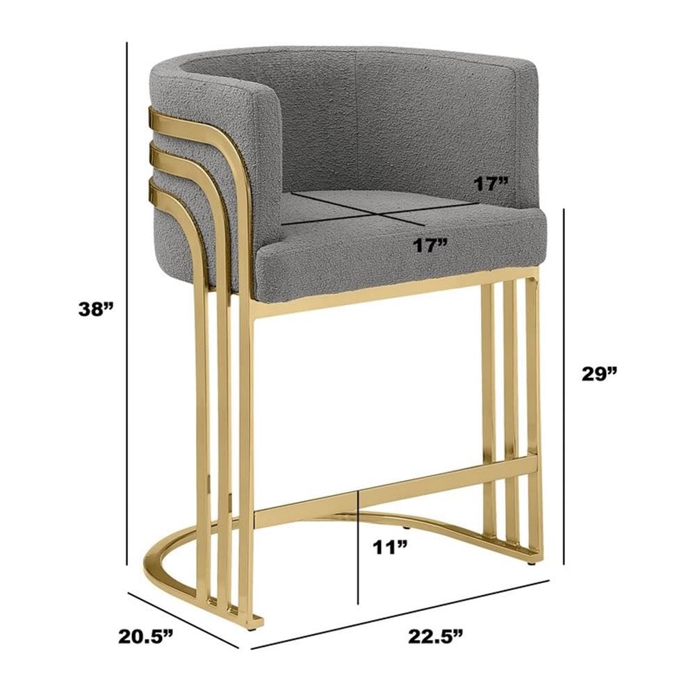 Best Quality Furniture Modern Teddy Fabric Bar Stools with Chrome Legs - Green - Elegant Barrel Design with Gold Frame - Set of 2 - Perfect for Dining Room, Bar, Office, or Living Room