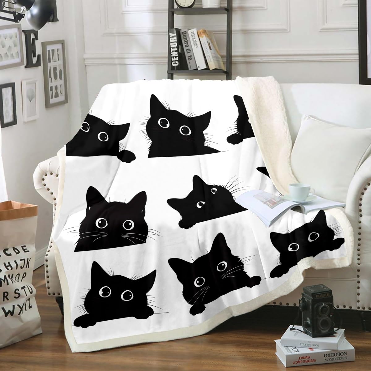 Feelyou Black Cat Fuzzy Blanket For Kids Toddler Cute Pet Cats Fleece Throw Blanket Kawaii Kitten Plush Blanket And Throws Super Soft Cozy Animal Sherpa Blanket 60'X80'